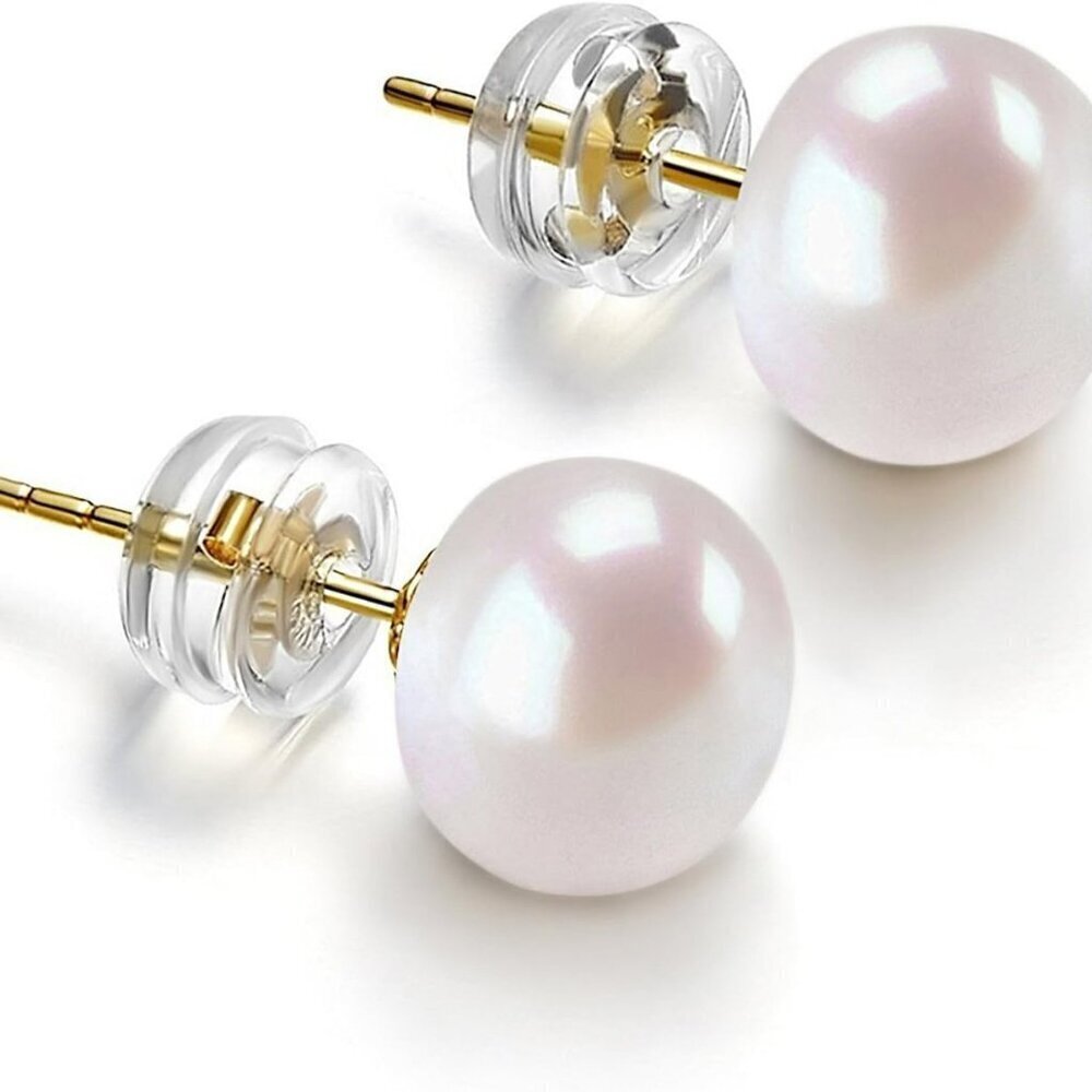 14K Gold AAA+ Handpicked White Freshwater Cultured Pearl Earrings Studs